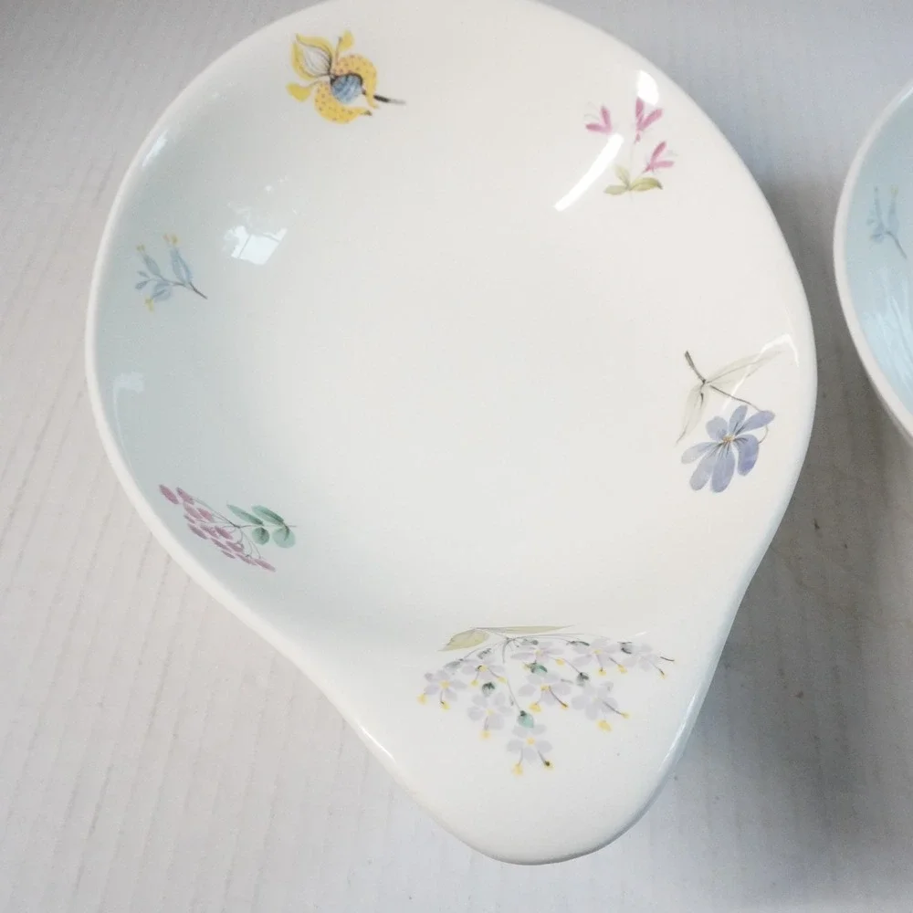 VTG Hallcraft Eva Zeisel Bouquet Serving Bowl Set Floral White Porcelain Kitchen